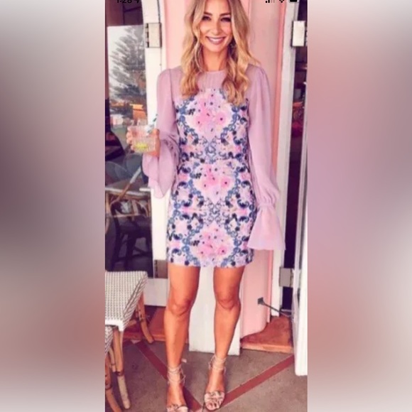 We Are Kindred Elisabetta Mini Dress - Embroidered Purple Floral Chiffon Party - Picture 5 of 7